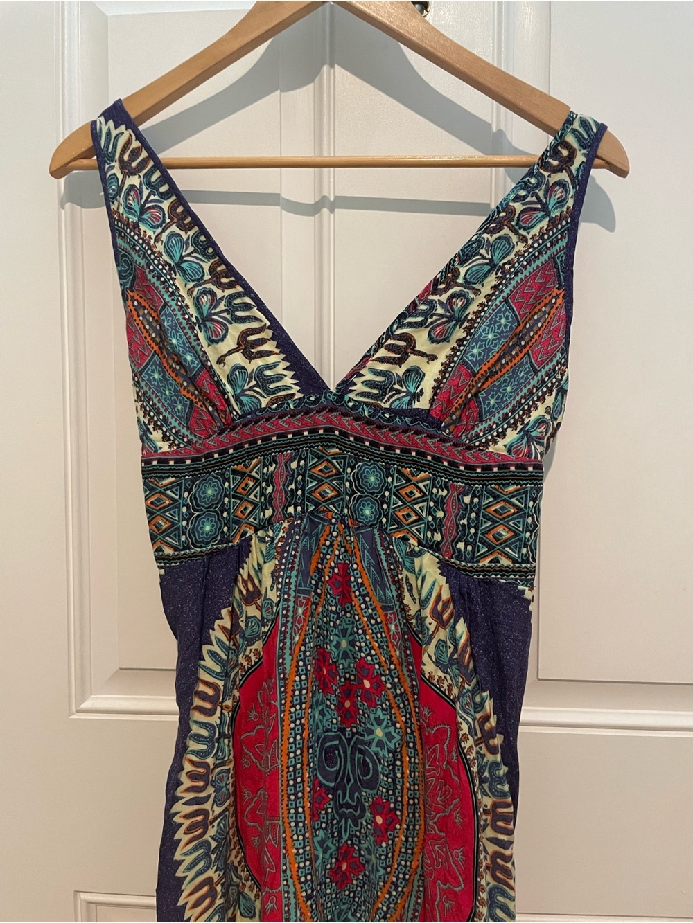 Bohemian V-Neck Maxi Dress in Purple Magenta Teal - Picture 3 of 14